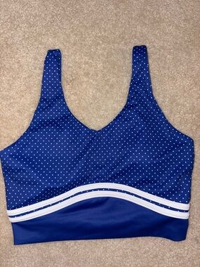 Blue Polka Dot Sports Bra with Contrast Bands